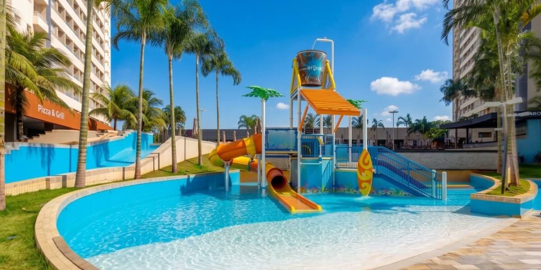 Área de piscinas do Enjoy Solar das Águas