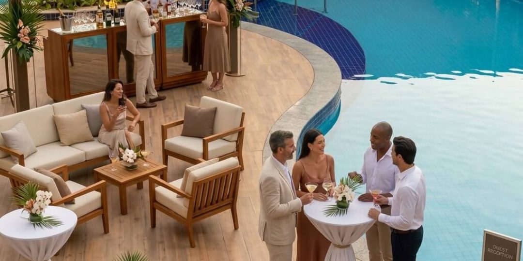 Piscina do prédio D preparada para evento